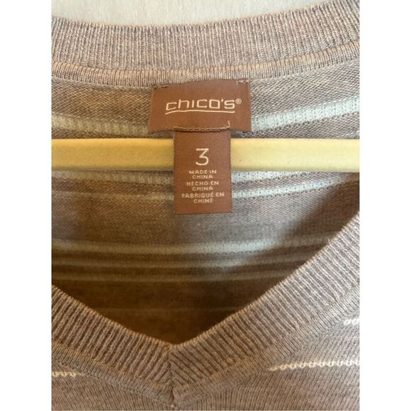 Chico’s Women’s Sweater Striped V-Neck Pullover Size 3 (XL/XXL) Gray Neutral New - Picture 5 of 12